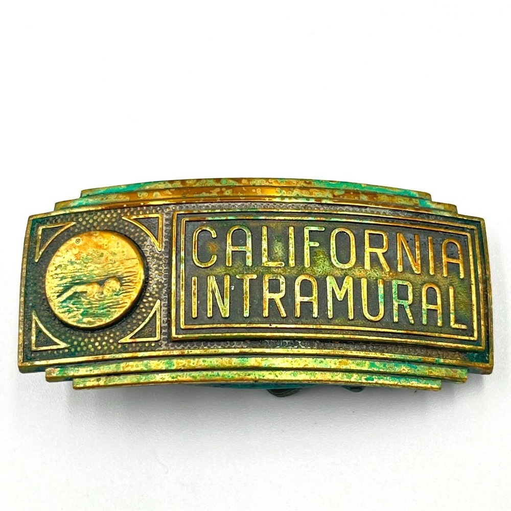 Vintage‎ California Intramural Brass Belt Buckle Art Deco Swimming Trophy Style